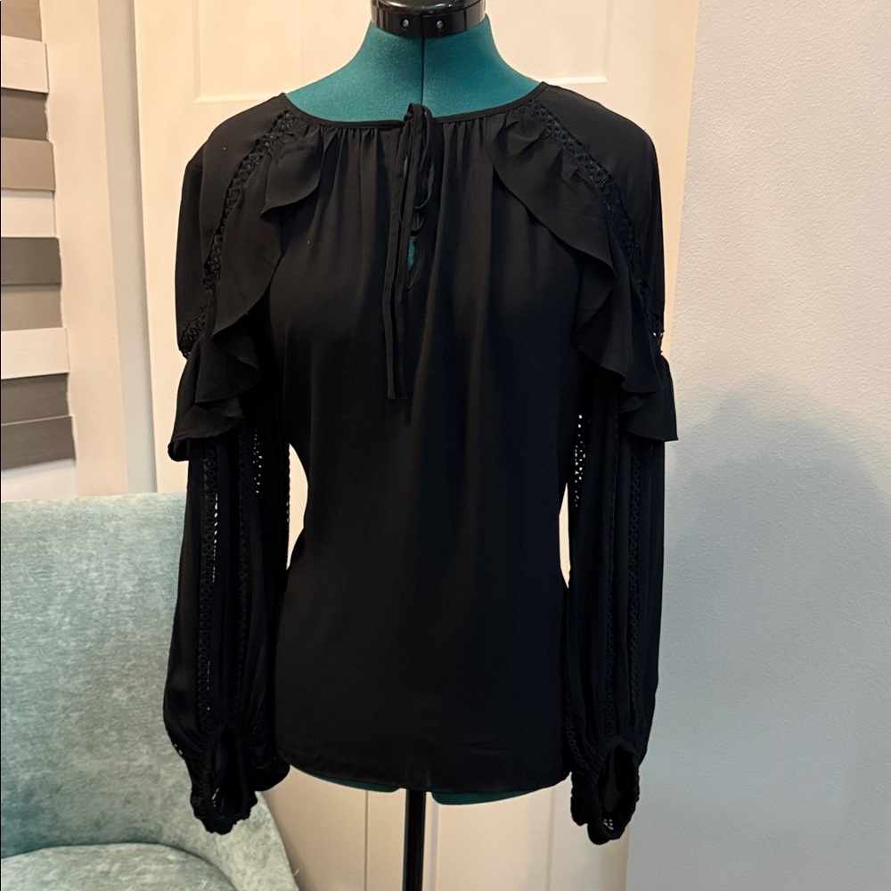 Ann Taylor Black Blouse with Ruffled Sleeves